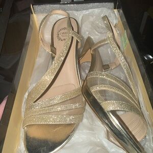 Gold Glitter Strappy Heels